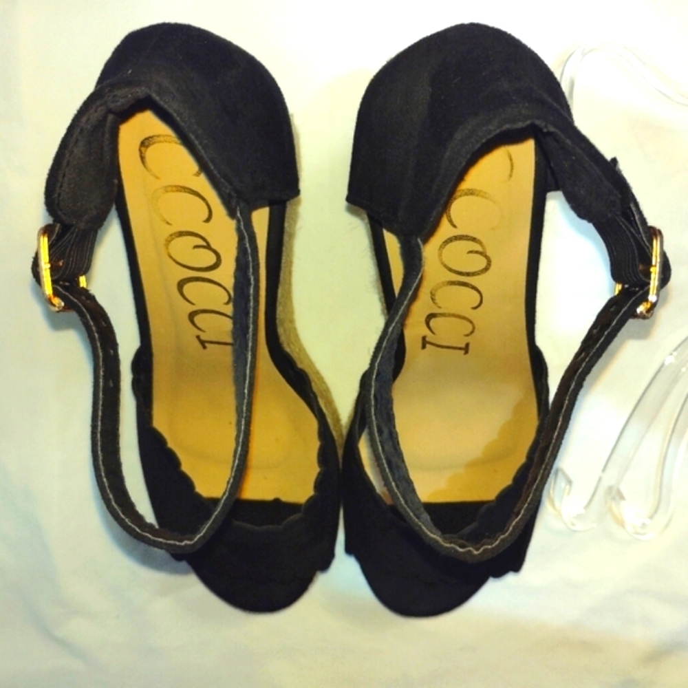 CCOCCI Jessie Espadrilles Wedge Sandal Black Suede w/ Ankle Buckle Strap - Picture 8 of 14